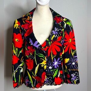 Carlisle Black Floral Blazer, Short Scalloped Hem